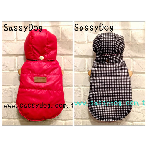 ★ 金扣外套 ★帽可拆  雙面穿外套 扣子有小瑕疵 > 大型犬 > SassyDog 日韓寵物精品服飾